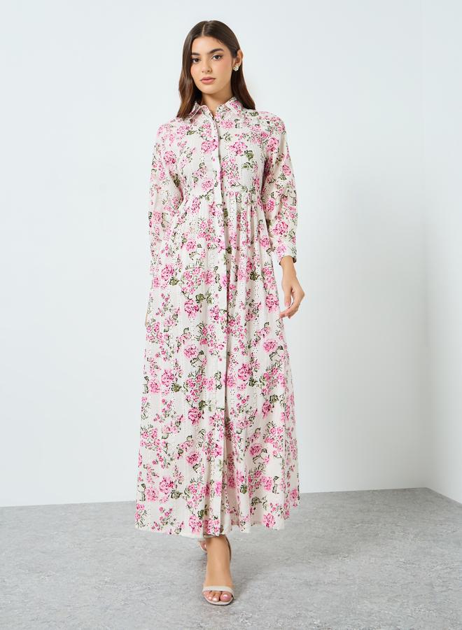 ستايلي فستان ماكسي بأزرار وطبعة زهور - Image 1